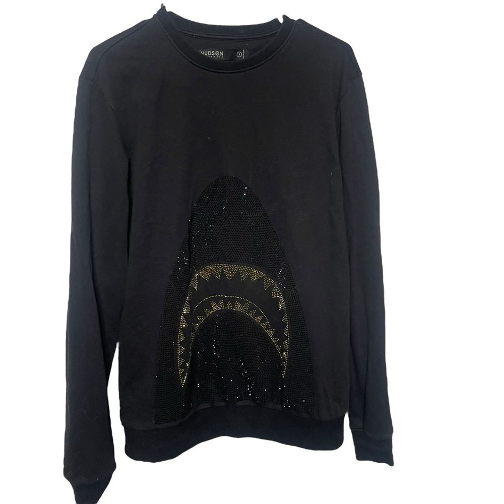 Hudson Outerwear Shark Sweater Men’s S Black Crewneck Sweatshirt Crystal